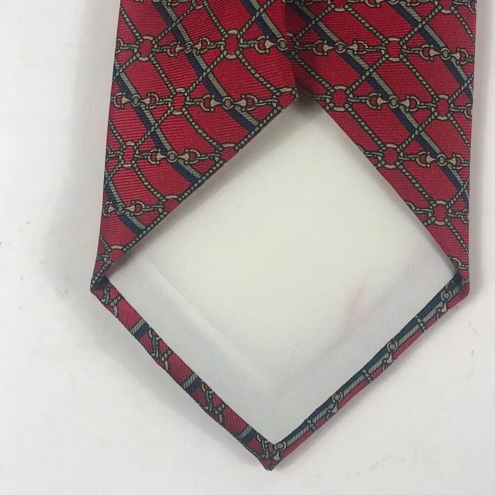 Mark Alexander Red Silk Equestrian Horse Bit Chain Diamond Grid Necktie USA Tie